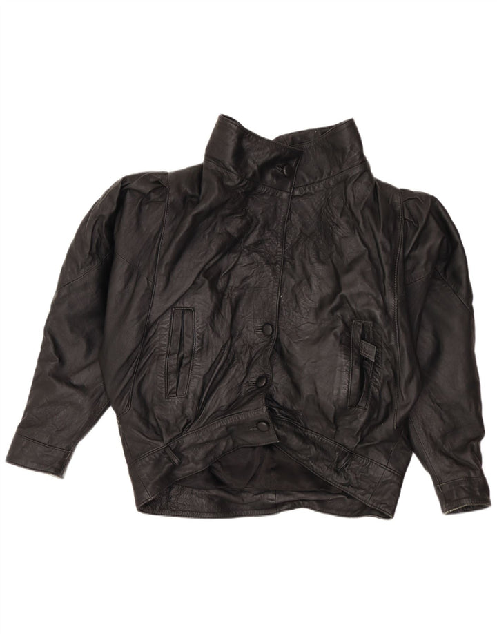 VINTAGE Chaqueta de cuero de gran tamaño para mujer Reino Unido 14 Negro Medio