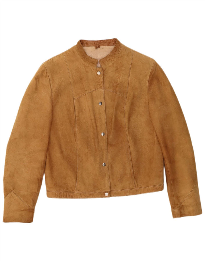 Vintage mujer crop ante bomber chaqueta Reino Unido 12 cuero beige medio