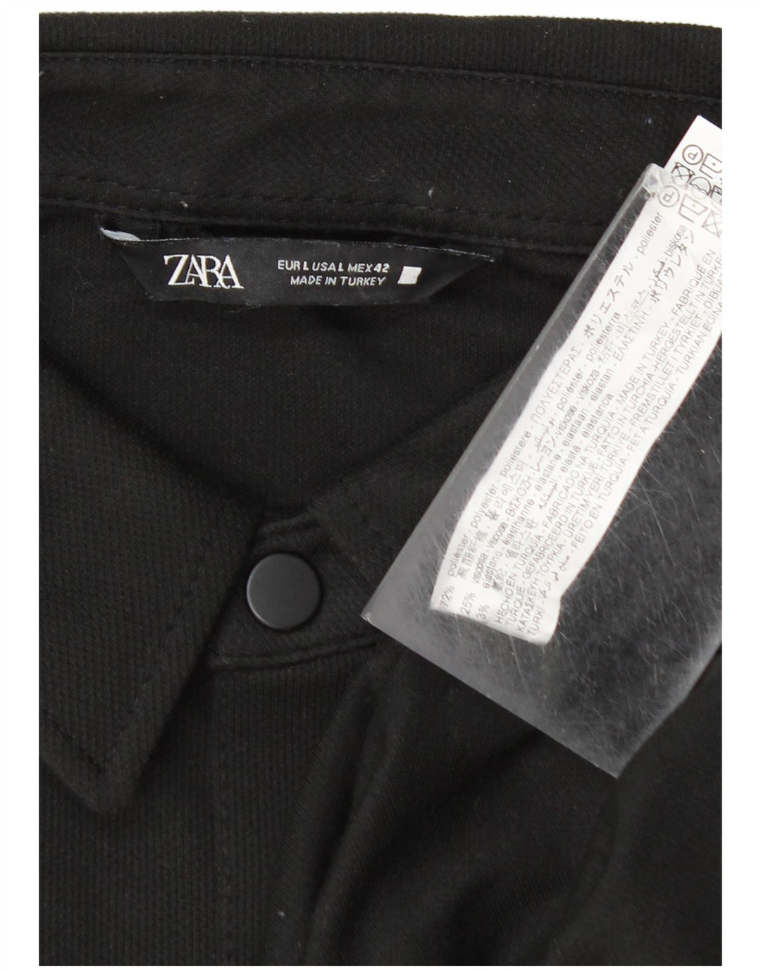 Zara Hombre Camisa Sobrecamisa Grande Poliéster Negro