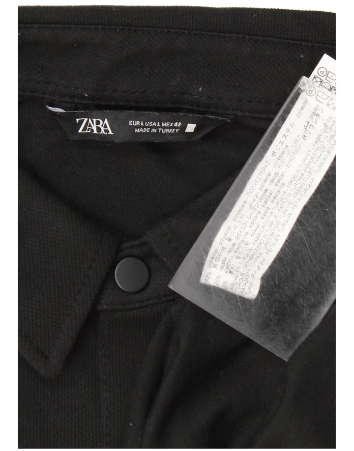 Zara Hombre Camisa Sobrecamisa Grande Poliéster Negro