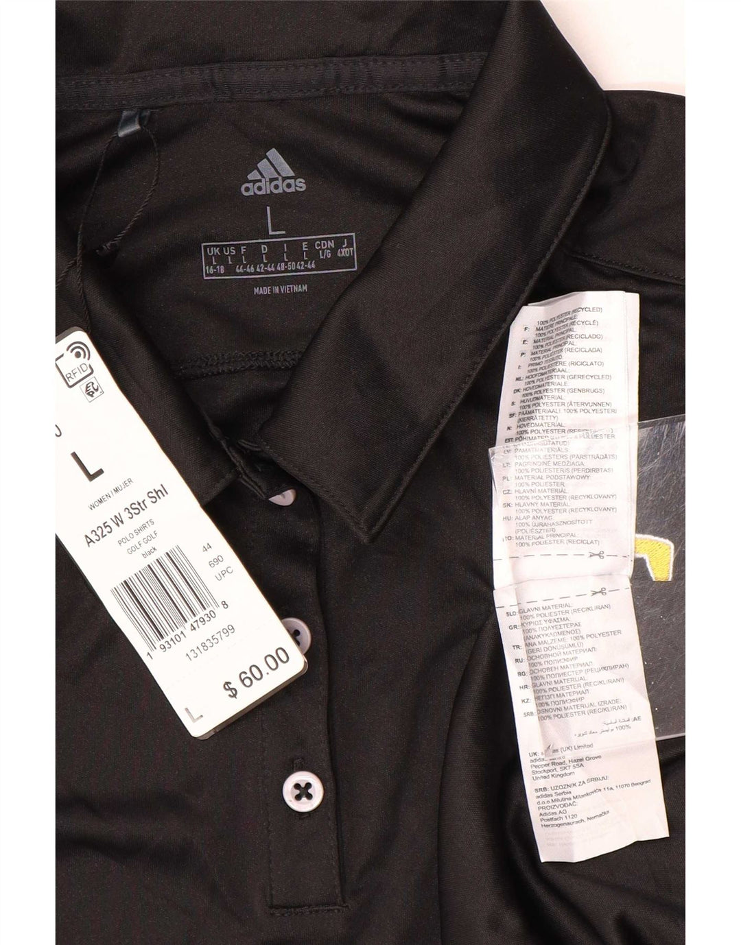 Adidas Polo Mujer UK 16/18 Grande Negro Poliéster