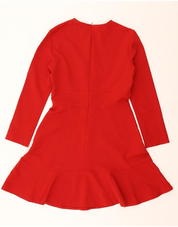 ZARA Vestido acampanado de manga larga para mujer ES 40 Mediano Rojo Poliéster