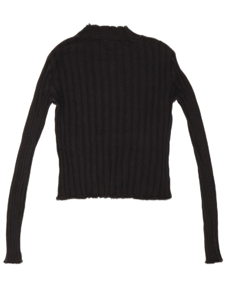 Zara Mujer Crop Turtle Neck Jumper Sweater UK 12 Medium Negro