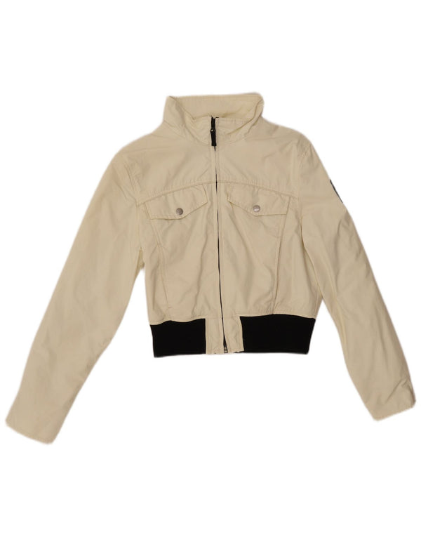 REFRIGUE Chaqueta bomber corta para mujer UK 10 Small Off White Colourblock Nylon