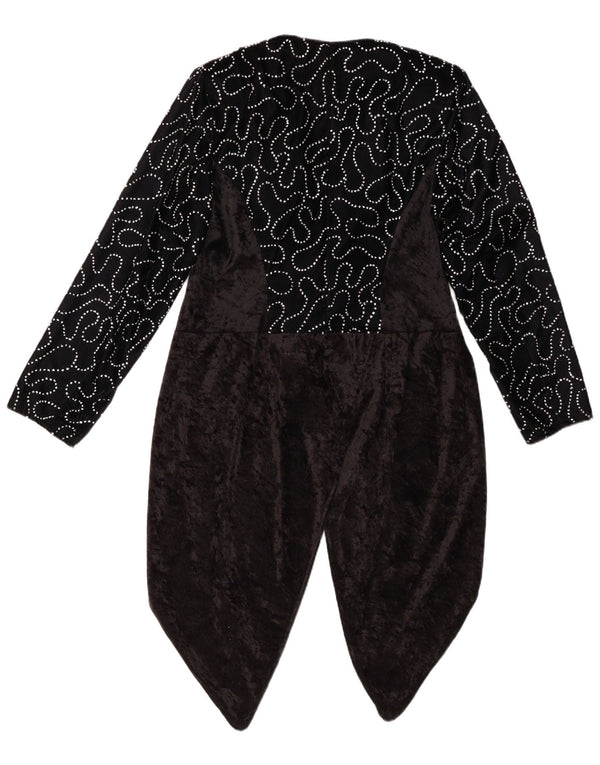 VINTAGE Mujer Patrón Abstracto Tailcoat Blazer Chaqueta IT 42 Medio Negro