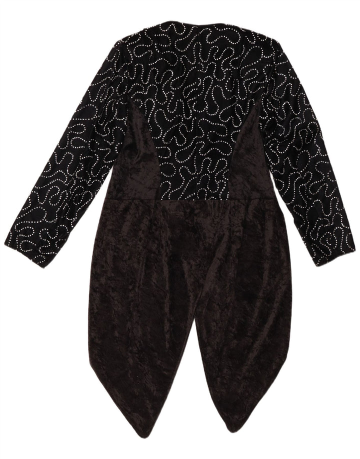 VINTAGE Mujer Patrón Abstracto Tailcoat Blazer Chaqueta IT 42 Medio Negro