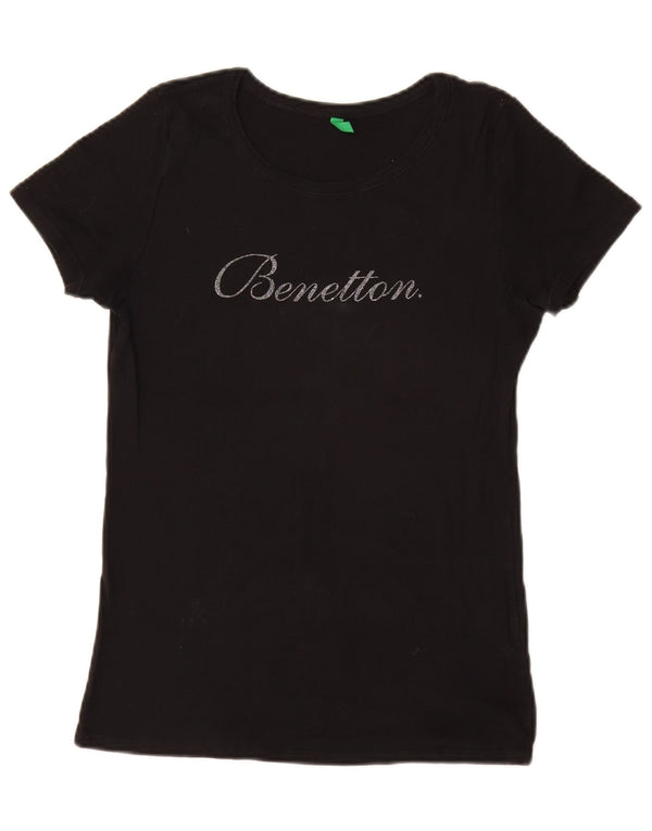 BENETTON Camiseta gráfica para mujer Top UK 46 Small Black