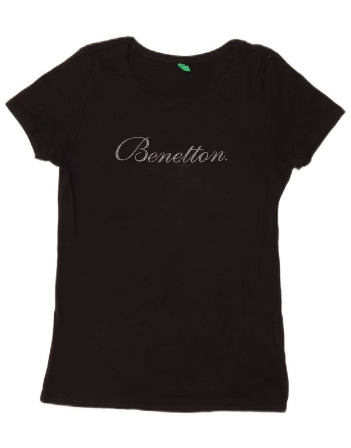 BENETTON Camiseta gráfica para mujer Top UK 46 Small Black