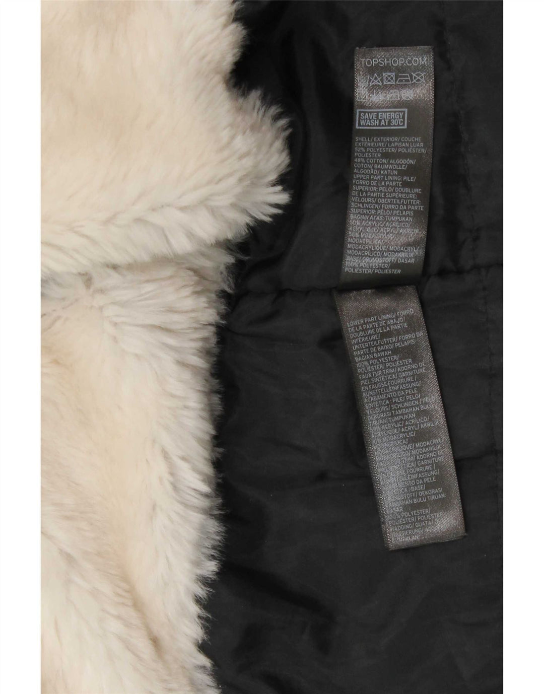 Topshop Parka con capucha para mujer UK 8 Small Poliéster negro