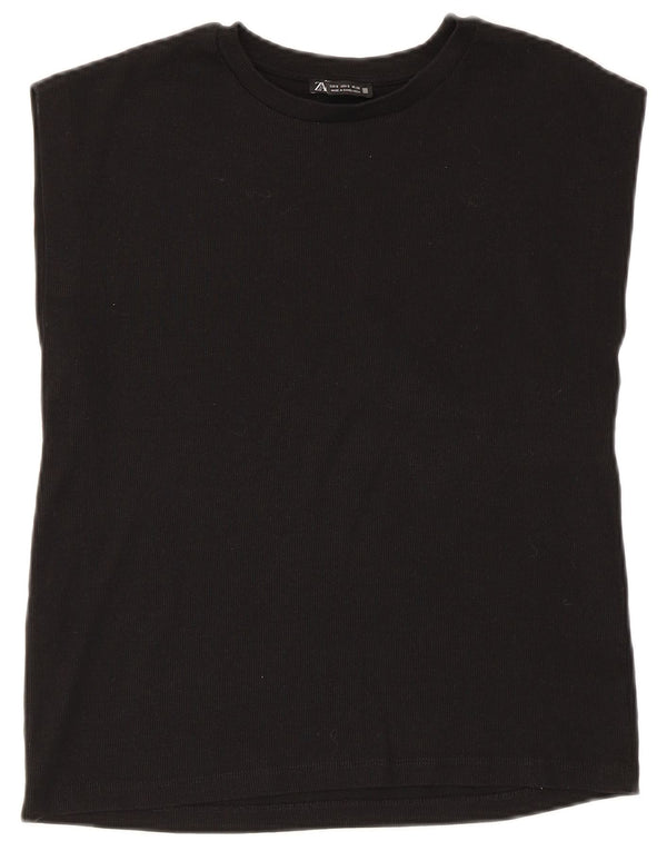 Zara Mujer Chaleco Top Reino Unido 10 Pequeño Algodón Negro