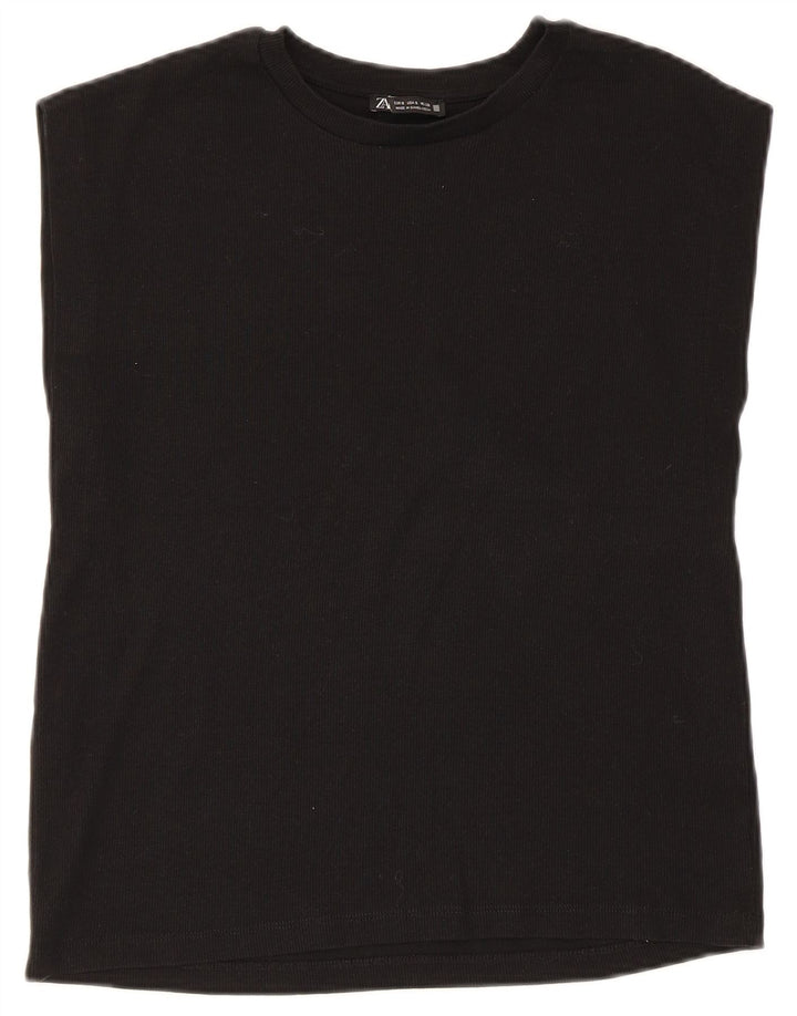 Zara Mujer Chaleco Top Reino Unido 10 Pequeño Algodón Negro