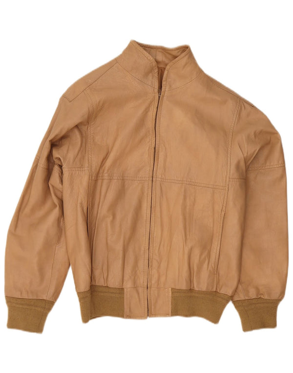 Chaqueta bomber de cuero vintage para mujer IT 48 XL Beige