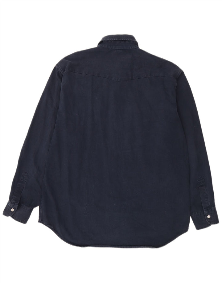 Camisa Carrera Hombre Talla 39/40 Mediana Azul Marino Algodón