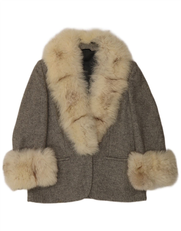Vintage mujer Blazer chaqueta Reino Unido 16 gris grande