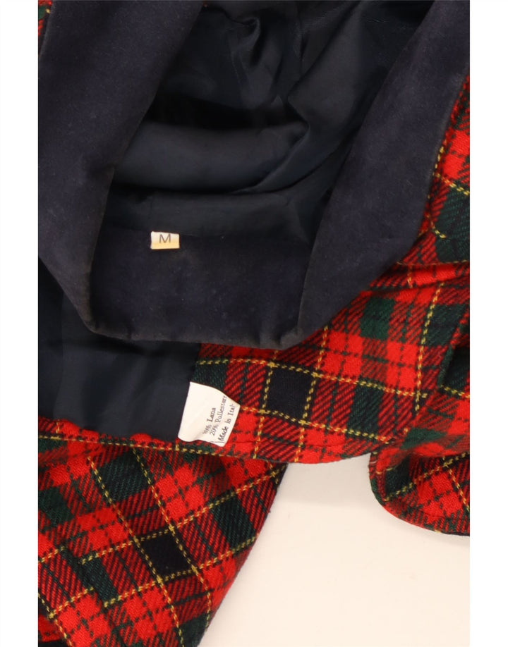 VINTAGE Chaqueta Blazer de manga 3/4 con 2 botones para mujer Reino Unido 14 Cuadros rojos medianos