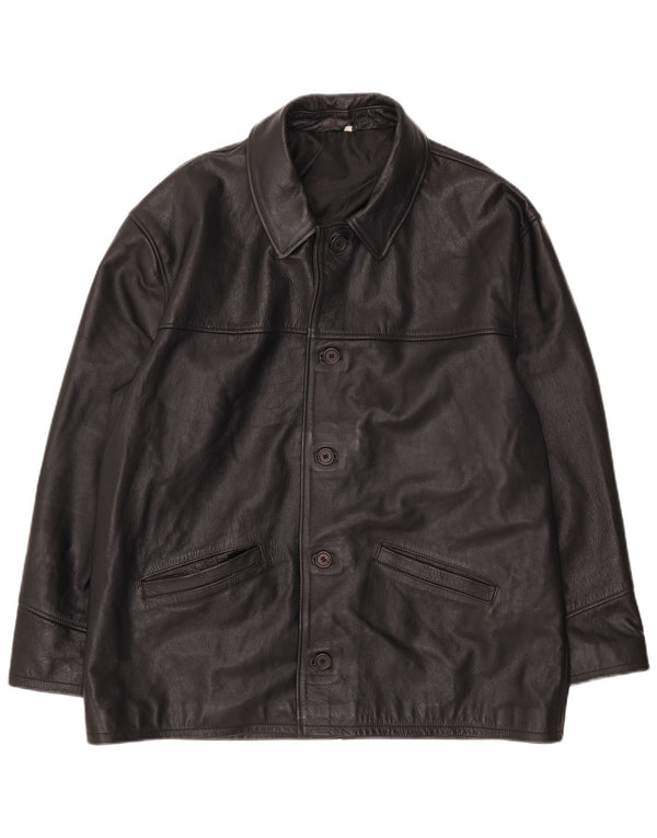 Chaqueta de cuero vintage para hombre IT 52 XL cuero negro