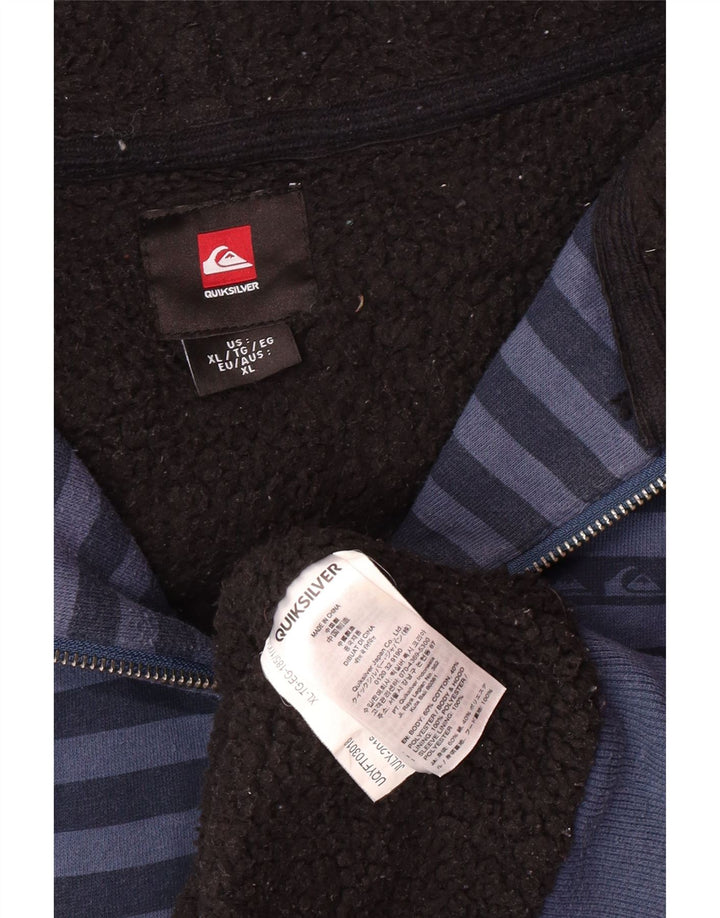 QUIKSILVER Suéter con capucha Sherpa Zip para hombre XL Algodón a rayas azules