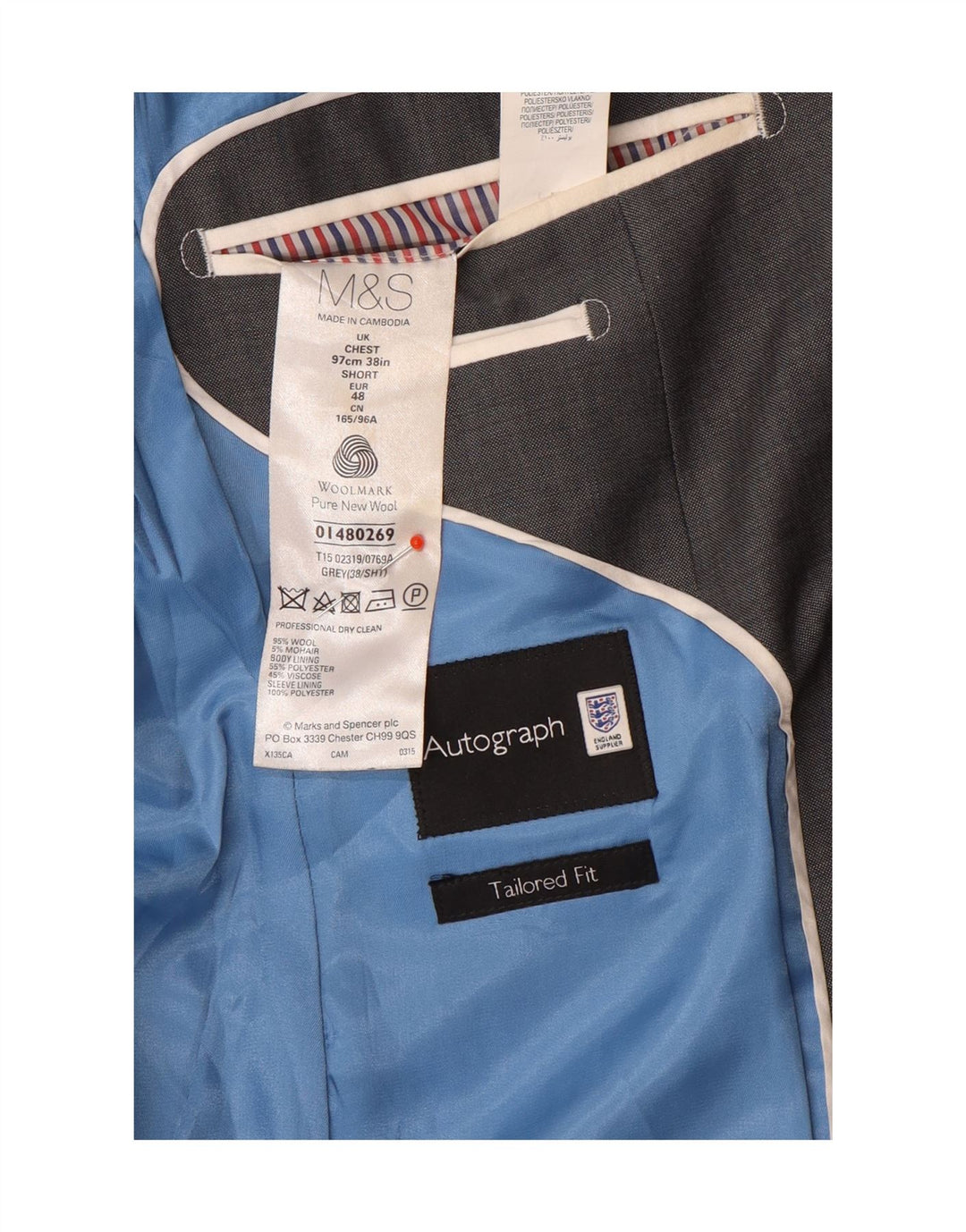 Marks & Spencer Chaqueta tipo blazer de 2 botones para hombre UK 38 Lana gris medio