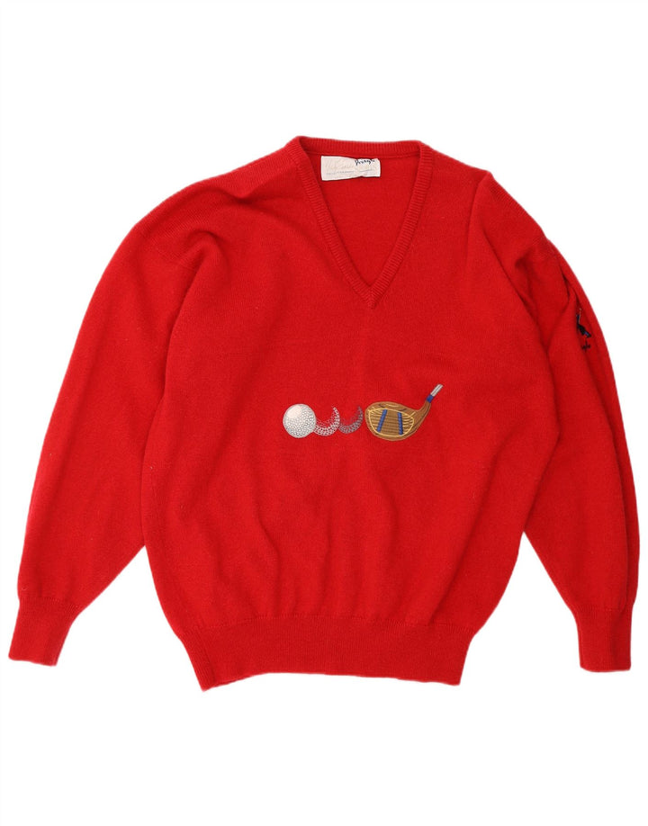 PRINGLE Suéter gráfico con cuello en V para mujer UK 40 XL Lana roja