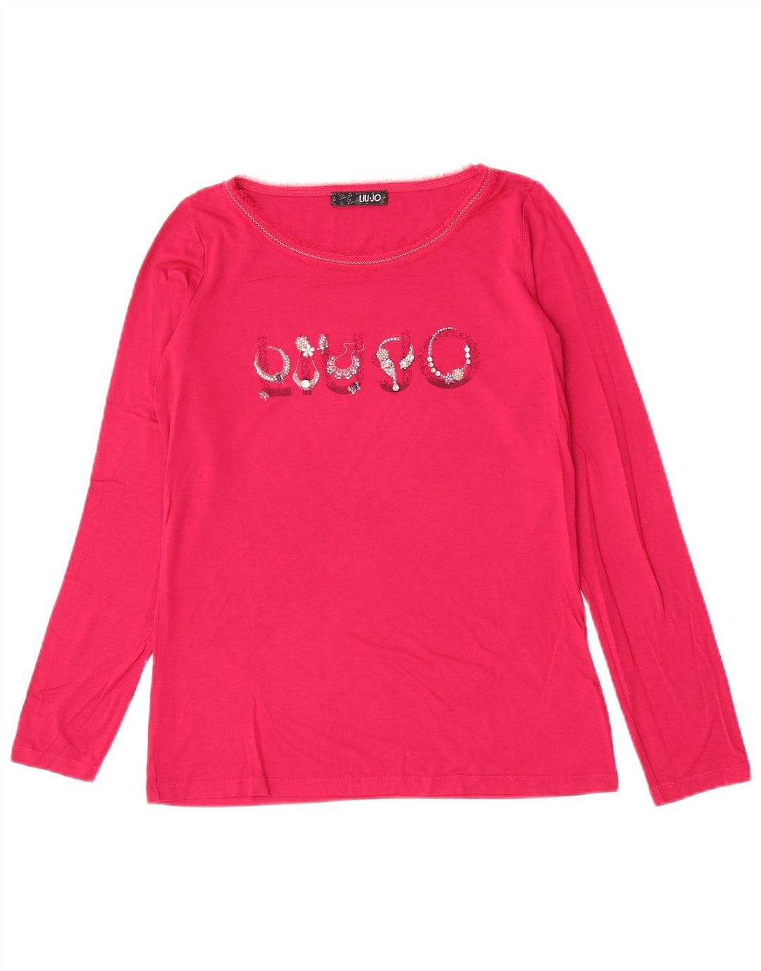 Liu Jo Mujer Regular Graphic Top Manga Larga IT 44 Viscosa Rosa Medio