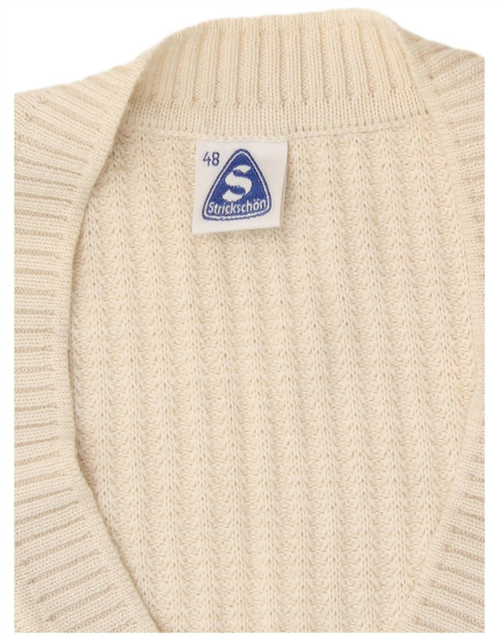 Vintage mujer Cardigan suéter IT 48 XL lana virgen blanca