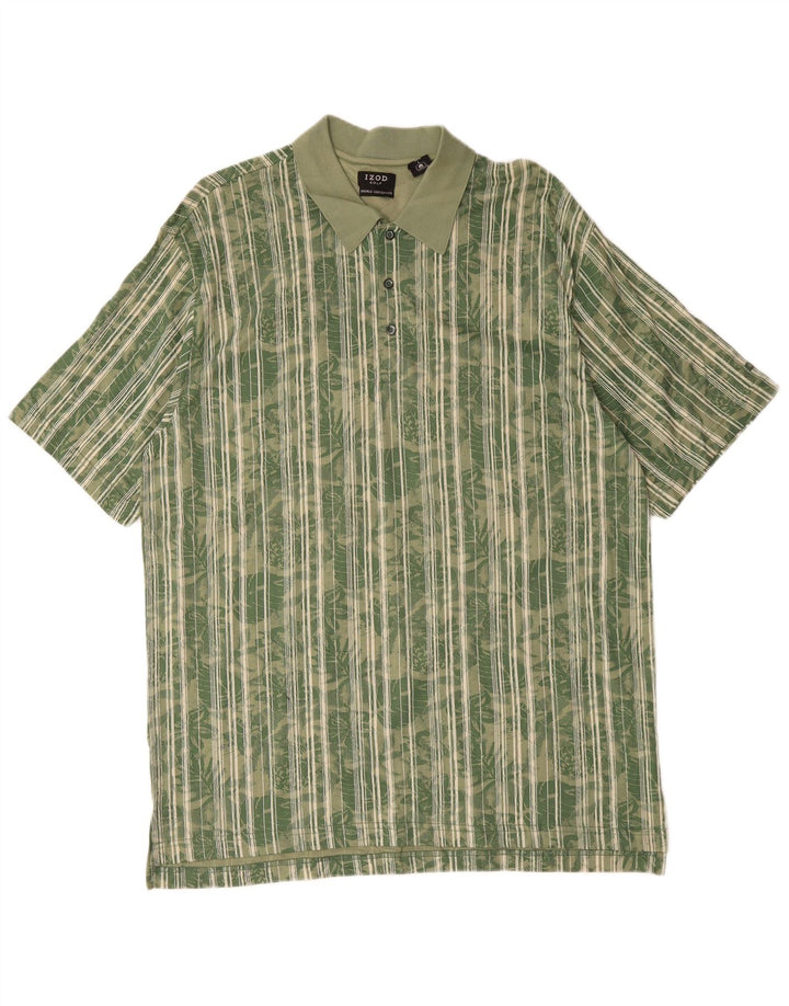 IZOD Polo para hombre de algodón floral verde grande