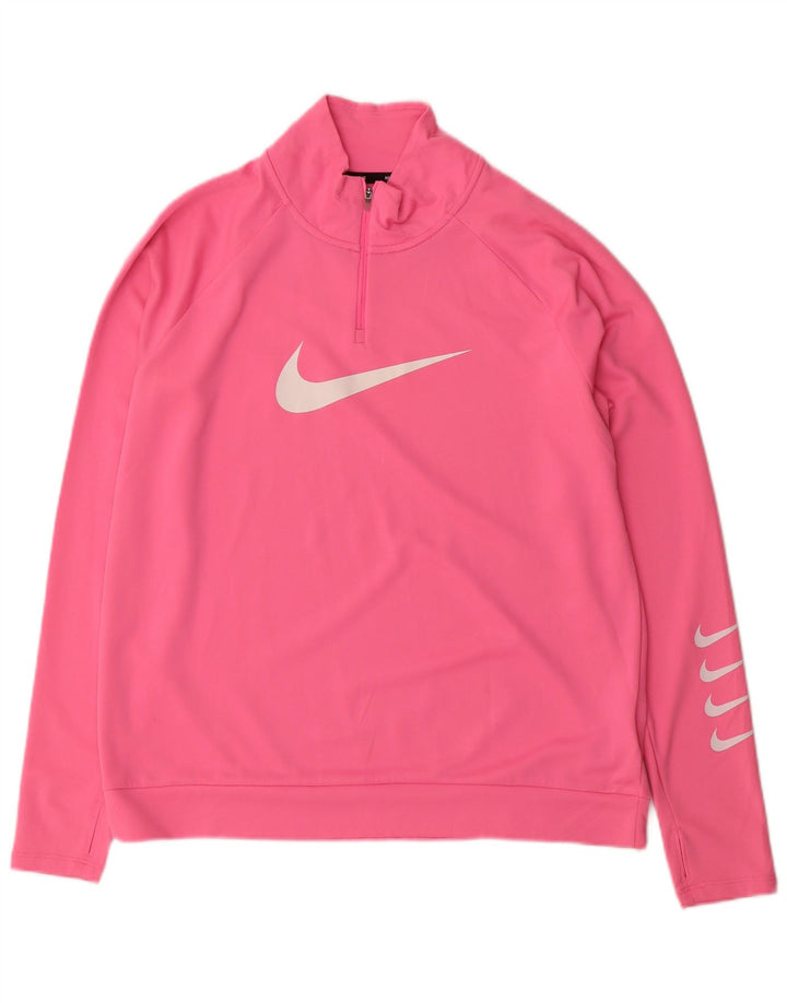 NIKE Mujer Dri Fit Zip Neck Sudadera Jumper UK 40 Grande Poliéster Rosa