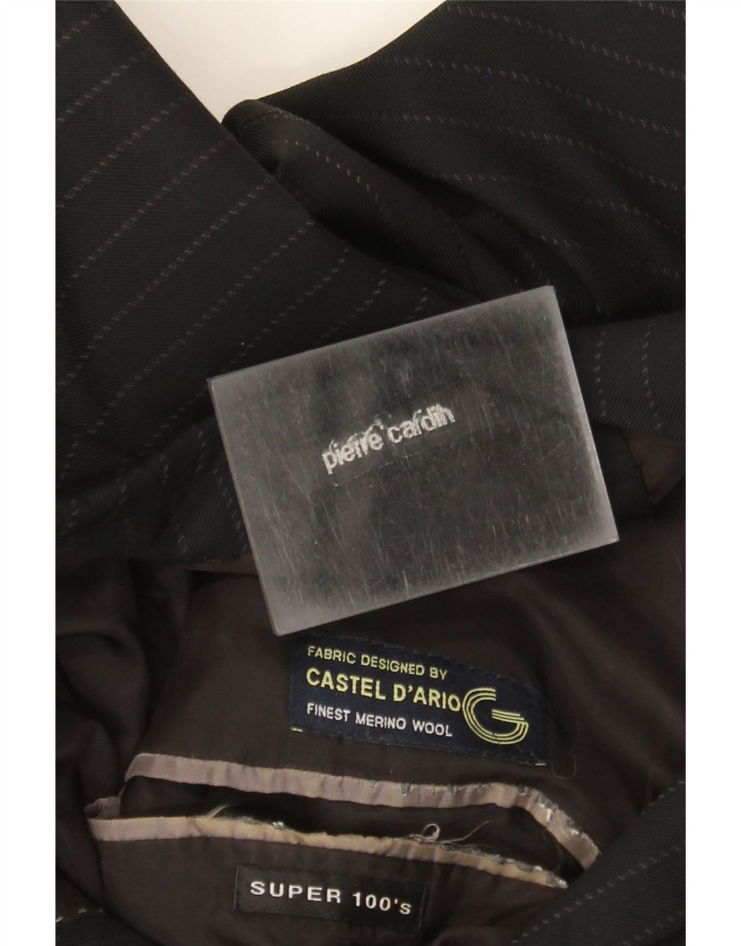 PIERRE CARDIN Chaqueta tipo blazer de 2 botones para hombre UK 38 Mediana negra a rayas