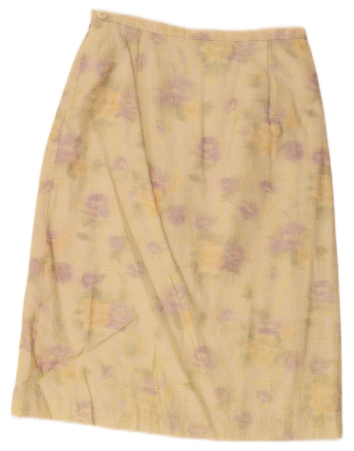 Vintage mujer A-Line falda mediana W24 amarillo floral