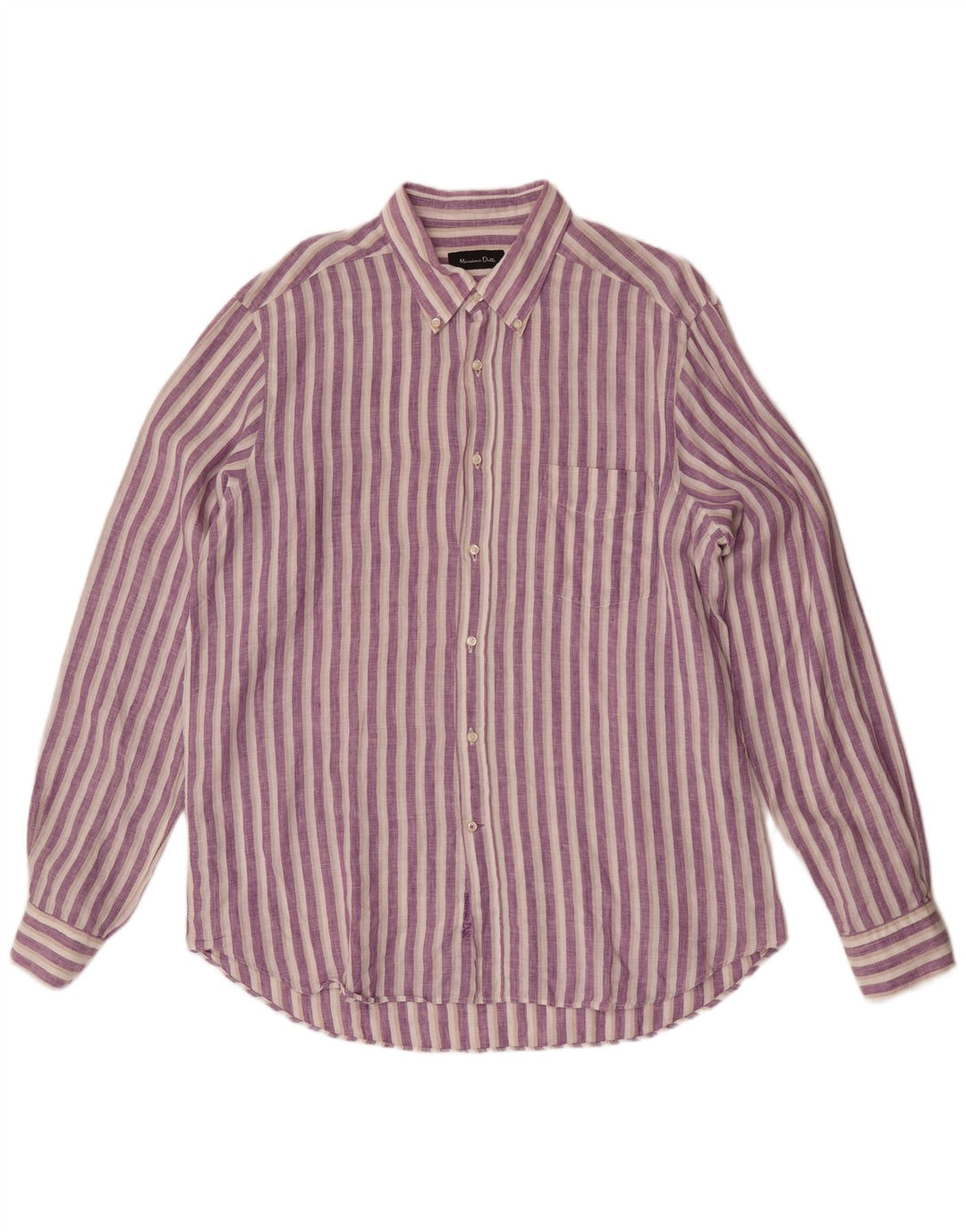 Camisa Massimo Dutti Hombre XL Lino Rayas Morado