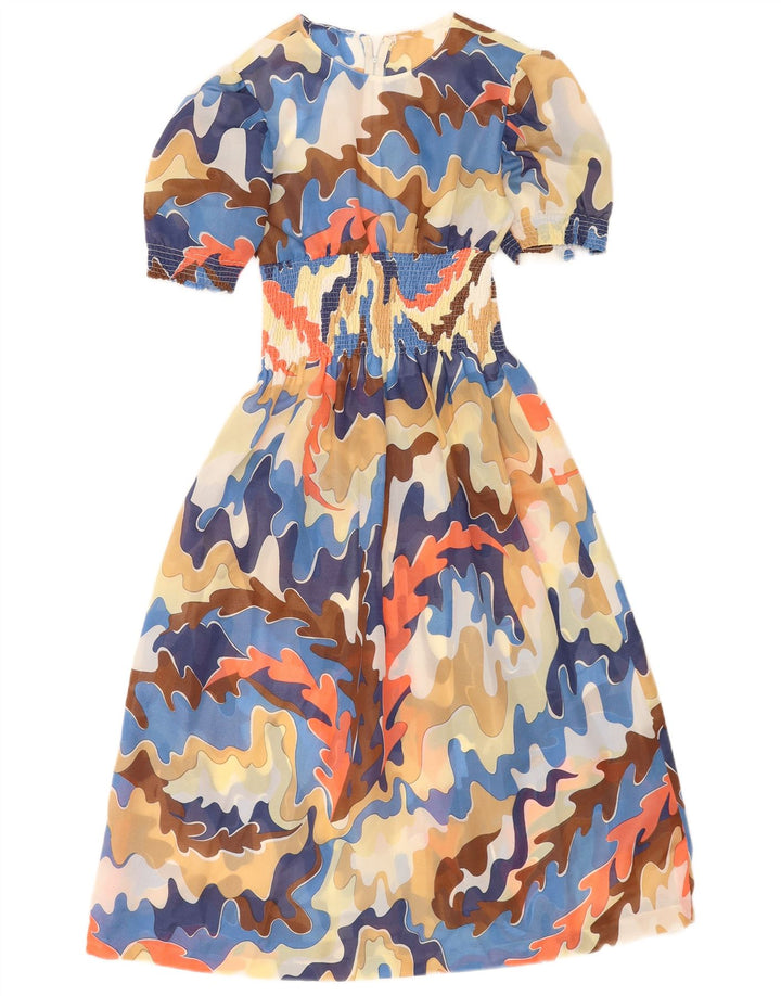 Vintage mujer patrón abstracto Maxi vestido Reino Unido 8 pequeño multicolor