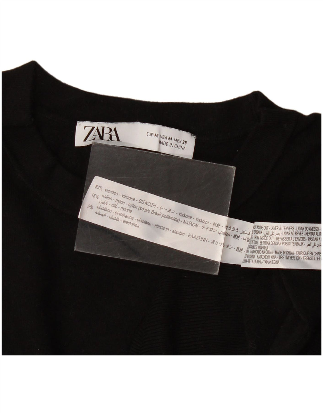 Zara - Jersey de cuello redondo para mujer, talla 40, talla mediana, viscosa negra