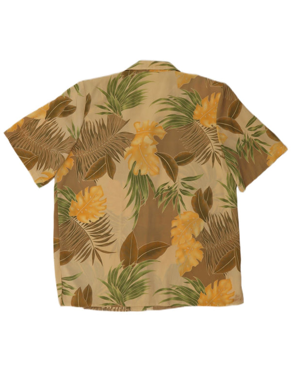 Vintage mujer camisa de manga corta Reino Unido 16 poliéster floral beige grande