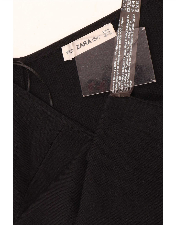Zara Mujer Top Manga Larga UK 42 Medium Viscosa Negra