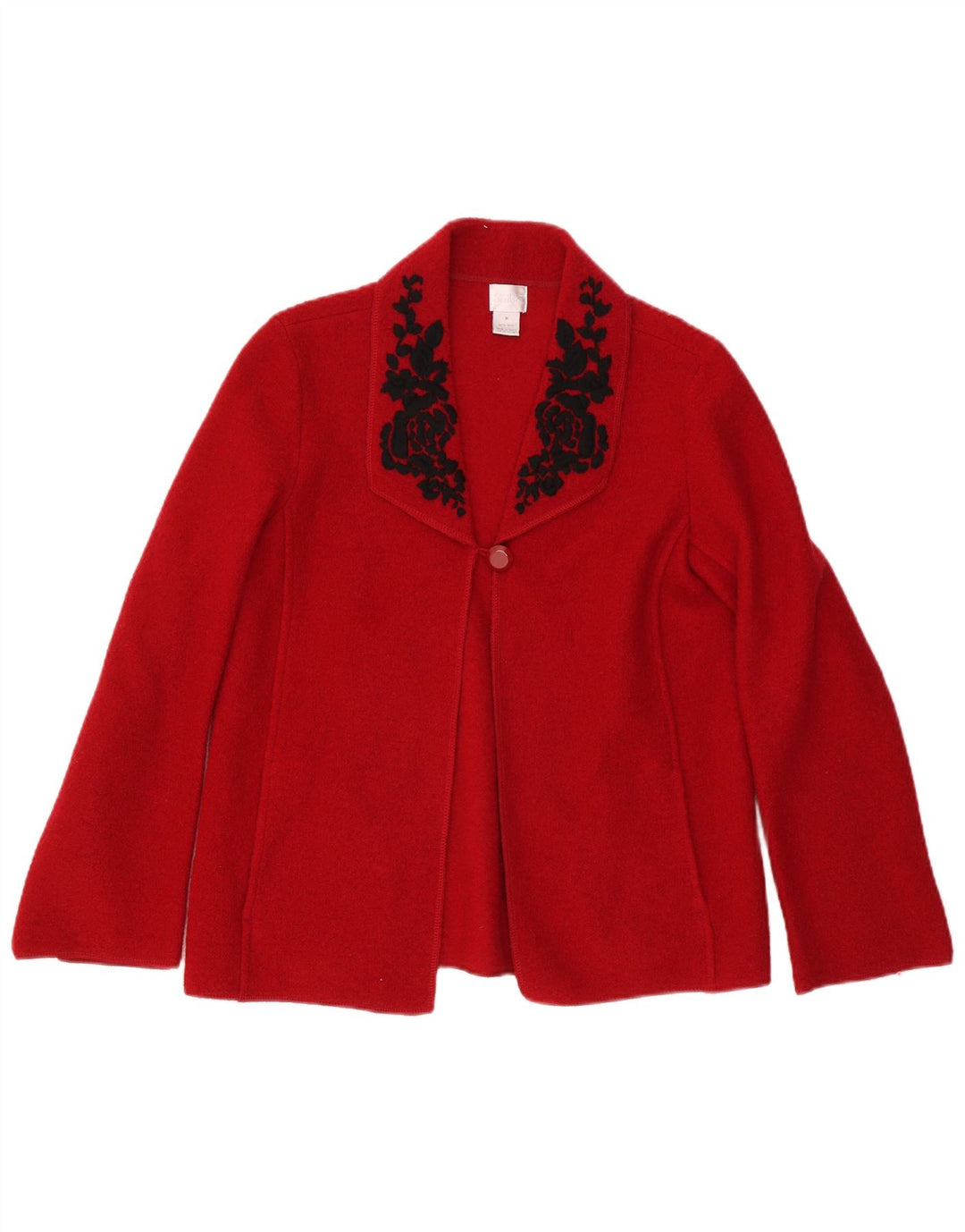 VINTAGE Mujer 1 Botón Blazer Chaqueta Reino Unido 14 Lana Floral Roja Mediana