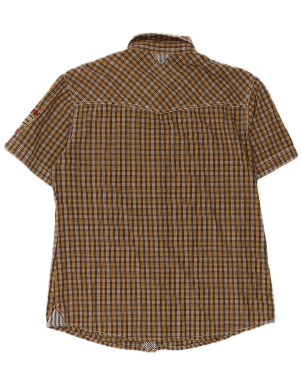 Rifle Camisa estampada de manga corta para hombre Algodón a cuadros amarillo medio