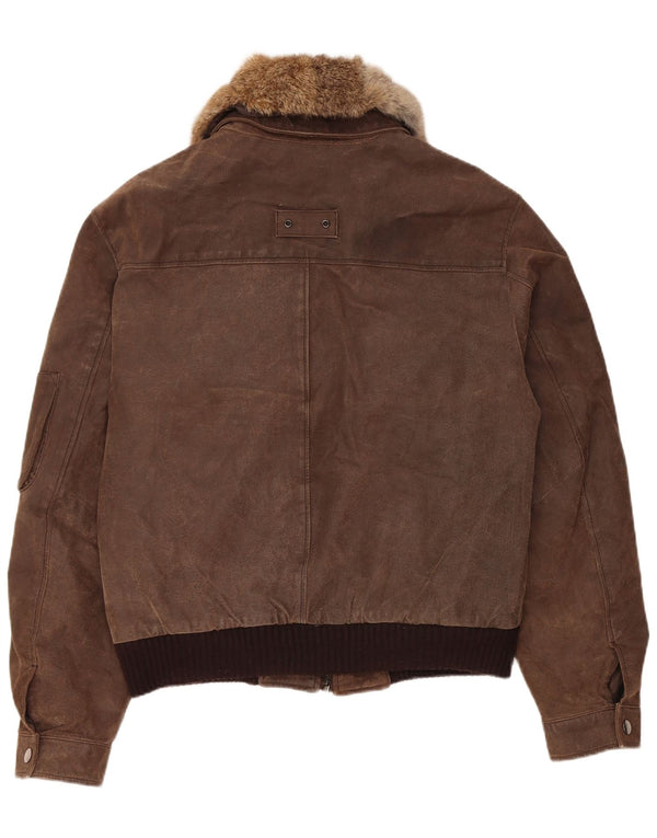 Vintage hombres bombardero ante chaqueta EU 52 XL cuero marrón