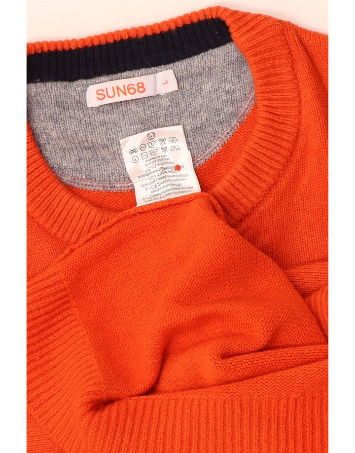 Sun68 Suéter de cuello redondo para mujer UK 46 Large Lana naranja