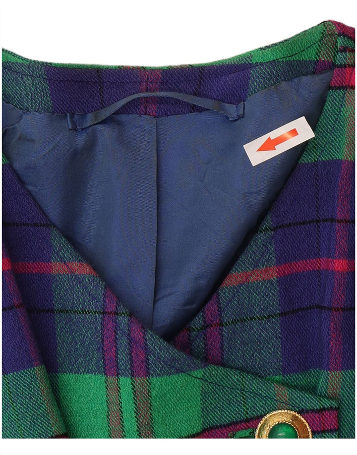 Vintage mujer 4 botones Blazer chaqueta Reino Unido 14 cheque azul medio