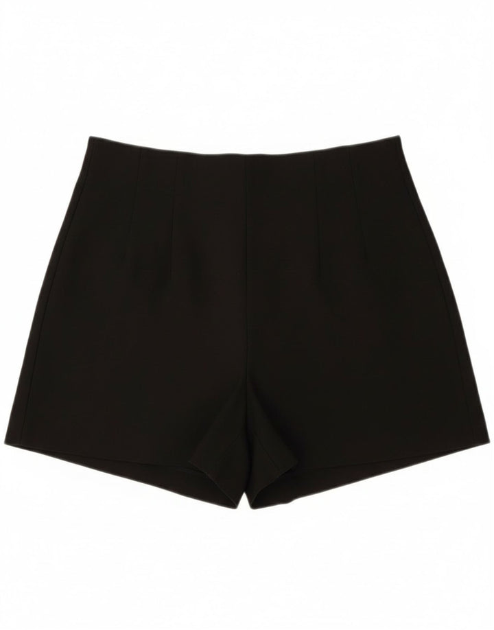 Zara Mujer Shorts Casuales De Talle Alto Mediano W30 Poliéster Negro