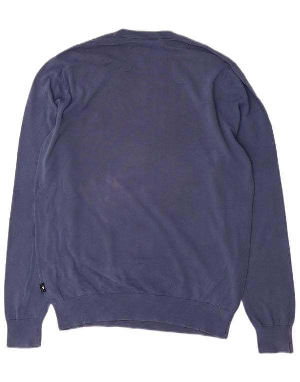 Jaggy Mens Crew Neck Jumper Sweater Medium Blue Cotton