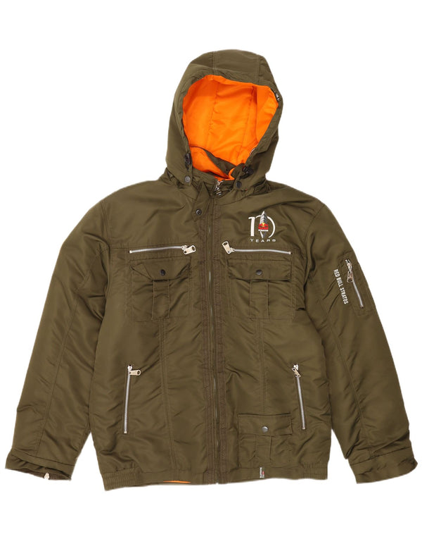 Vintage hombres gráfico con capucha chaqueta acolchada Reino Unido 44 2XL Khaki Nylon