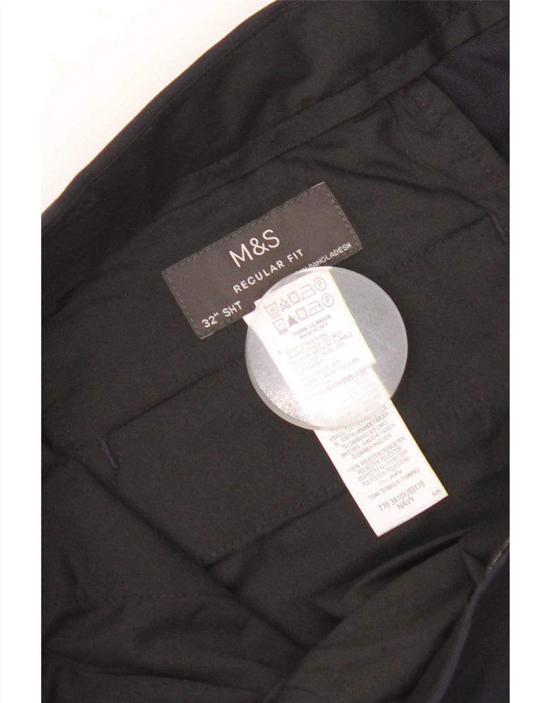 Marks & Spencer Pantalón chino de corte regular para hombre W32 L29 Poliéster azul marino
