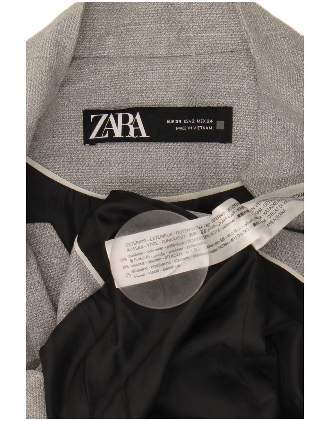 Zara Mujer Chaqueta Blazer De 1 Botón EU 34 2XS Poliéster Gris