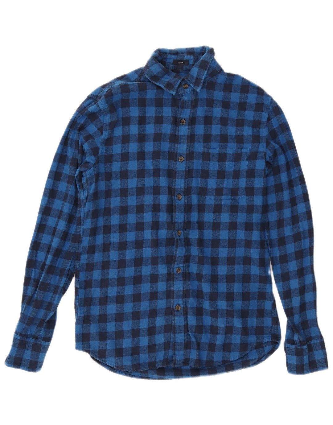 J. CREW Camisa de franela delgada para hombre pequeña de algodón a cuadros azul marino