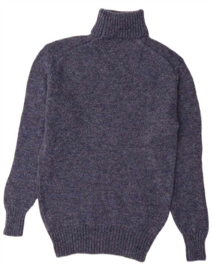 Vintage hombres rollo cuello jersey suéter pequeño azul nueva lana