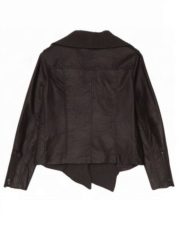 Cavalini Womens Open Faux Leather Biker Jacket UK 18 XL Black Polyurethane