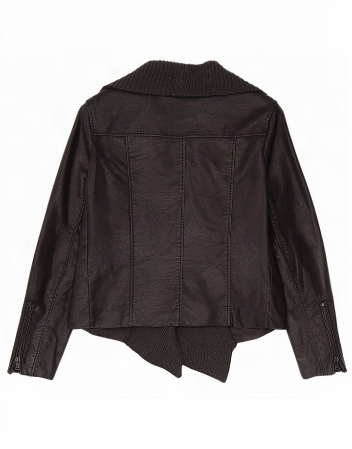 Cavalini Chaqueta motera abierta de piel sintética para mujer UK 40 XL Poliuretano negro