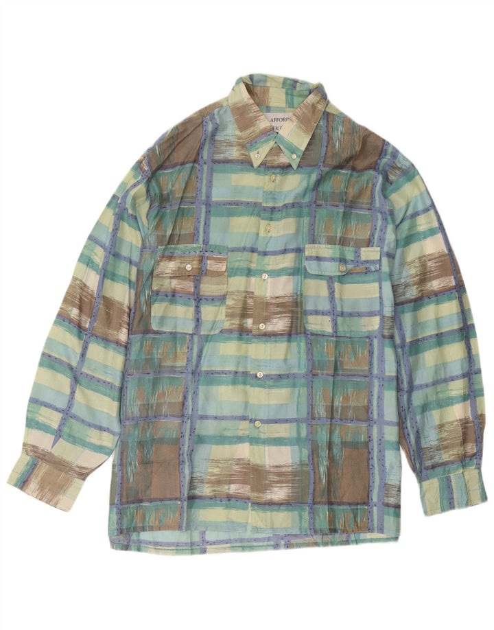 Camisa vintage para hombre XL Seda a cuadros verdes