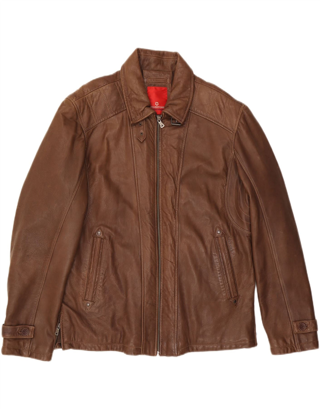 MILESTONE Chaqueta de cuero para hombre UK 40 Cuero marrón grande